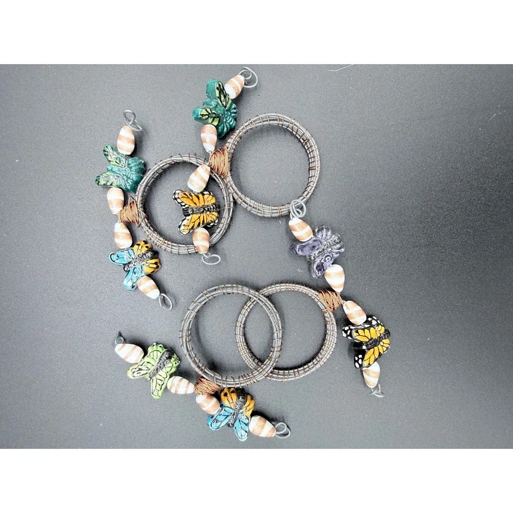 Set of 4 Handcrafted Butterfly Wire Wrapped Napkin Rings Garden Party Decor